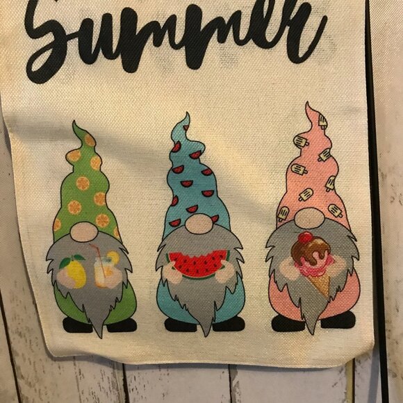 NEW Hello Summer Garden Flag with gnomes and summer treats; lemon, watermelon - Picture 2 of 6